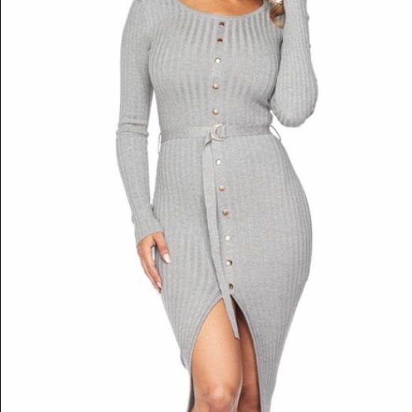 ‼️ Gold Button Waist Tie Sweater Dress - Picture 2 of 5